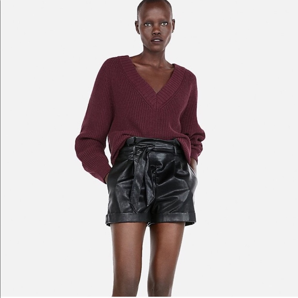 NWT Express Oversized Knot VNeck Maroon Sweater